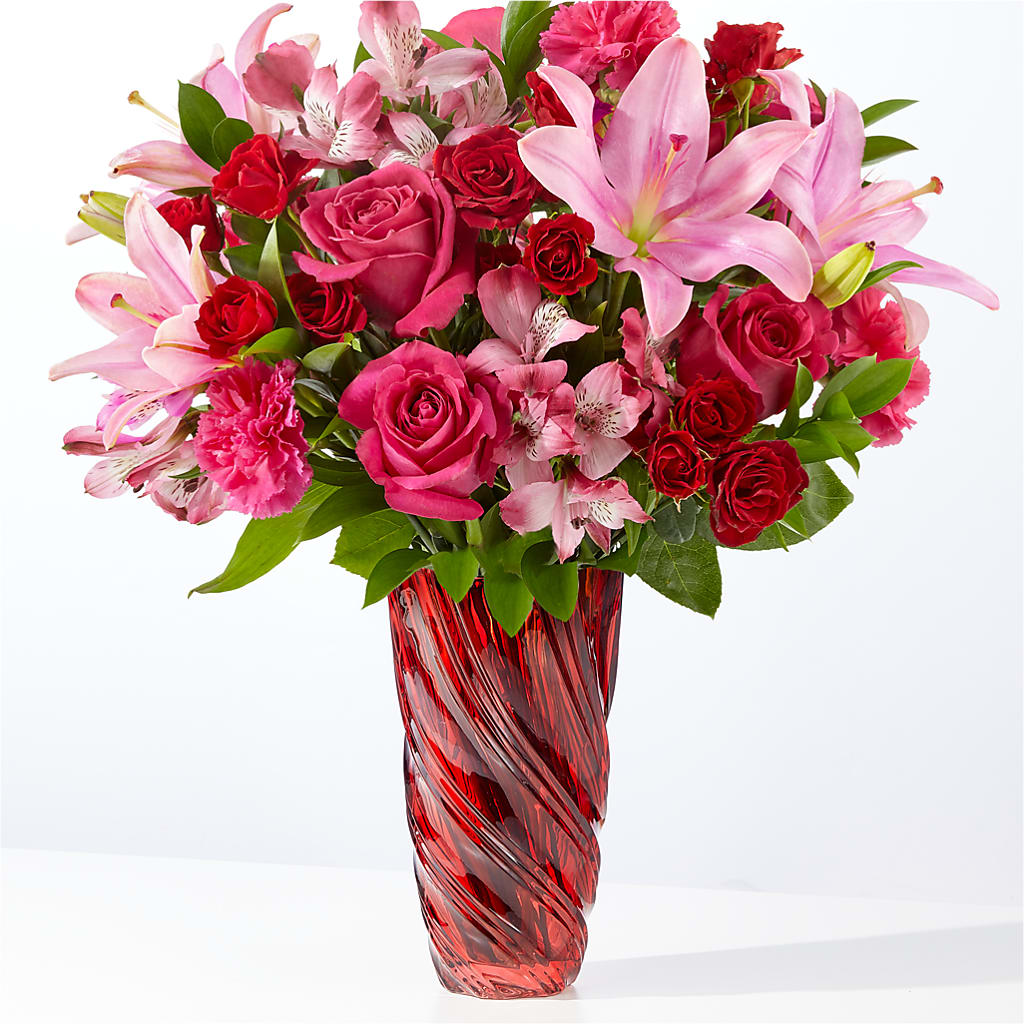 In Love Bouquet with Luxe Swirl Vase – Fantasy Decorations And Flower Shop, Hawthorne CA