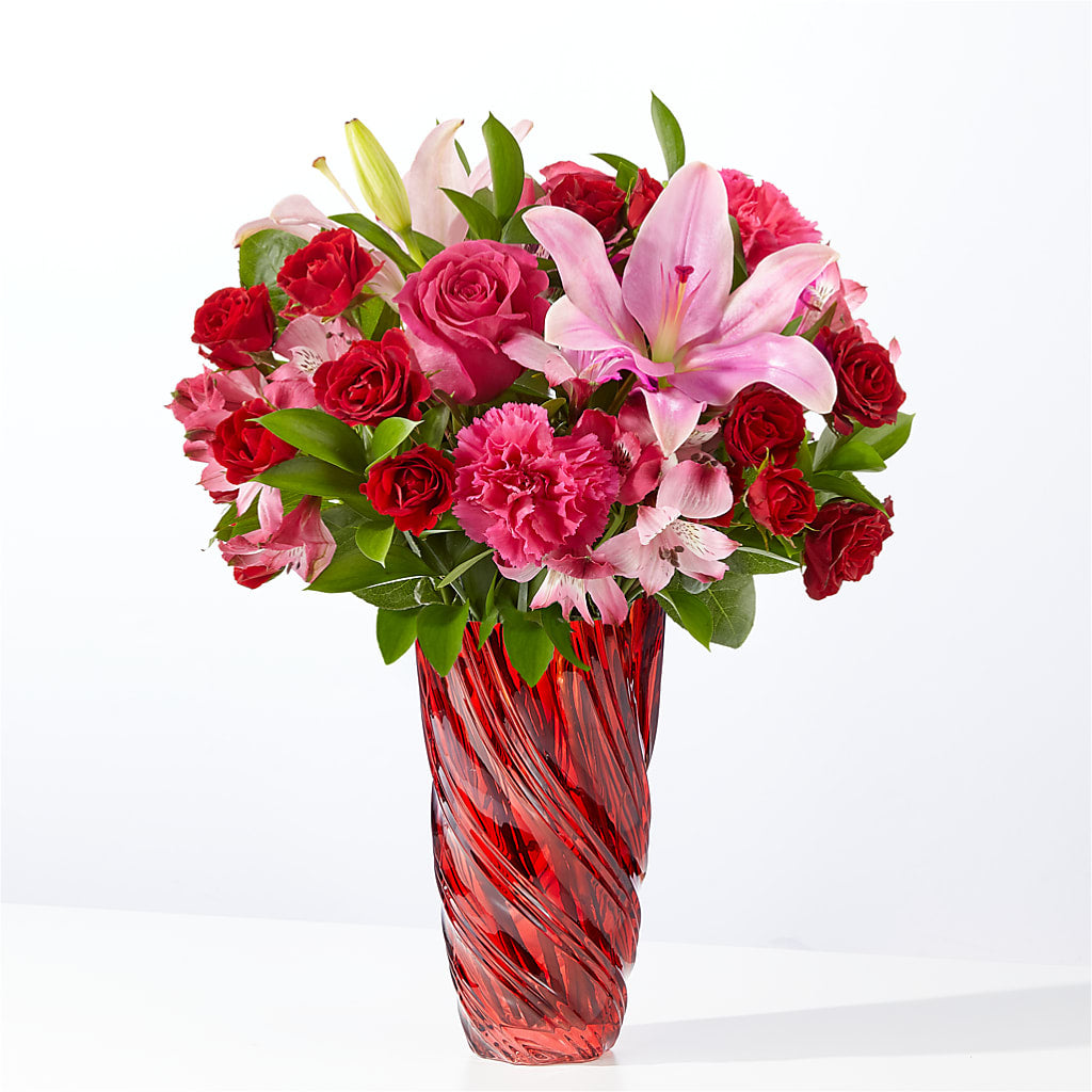 In Love Bouquet with Luxe Swirl Vase – Fantasy Decorations And Flower Shop, Hawthorne CA