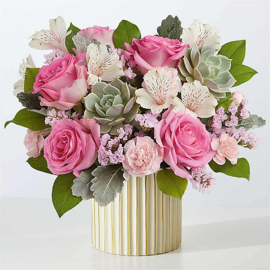 Dusty Rose Bouquet with Ivory Vase – Fantasy Decorations And Flower Shop, Hawthorne CA