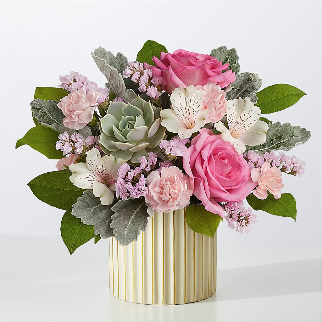 Dusty Rose Bouquet with Ivory Vase – Fantasy Decorations And Flower Shop, Hawthorne CA