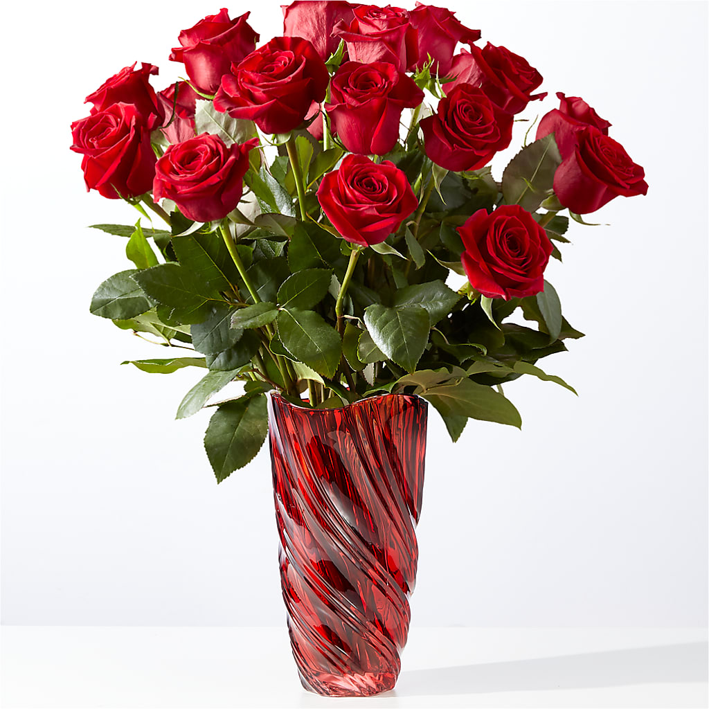 Classic Love Red Rose Bouquet with Luxe Swirl Vase – Fantasy Decorations And Flower Shop, Hawthorne CA