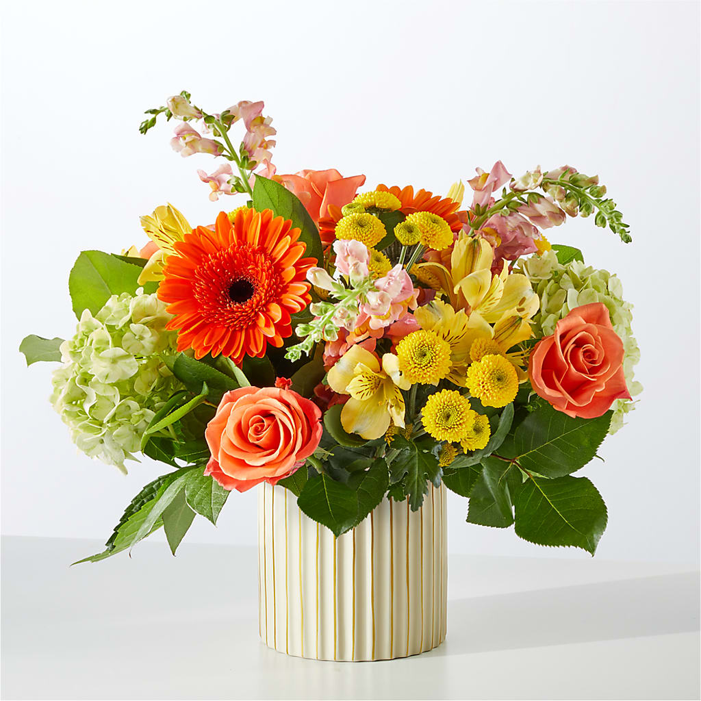 Autumn Sunshine Bouquet with Ivory Vase –  Fantasy Decorations And Flower Shop, Hawthorne CA