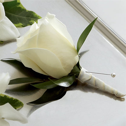 White Rose Boutonniere –  Fantasy Decorations And Flower Shop, Hawthorne CA